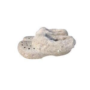 Crocs Womens Fur-Lined Clogs Beige Size 11